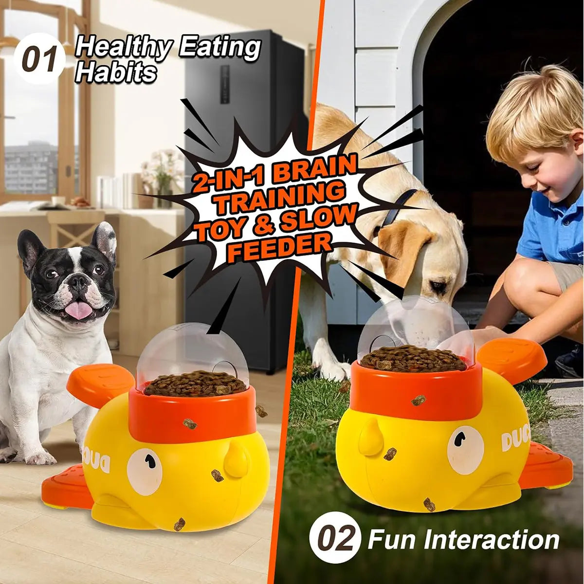 Interactive Duck-Shaped Dog Puzzle Treat Dispenser - Food-Grade PP, Adjustable Size for Healthy Eating and Cognitive Stimulation, Suitable for All Breeds
