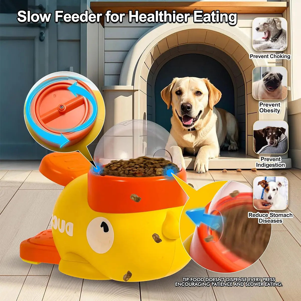 Interactive Duck-Shaped Dog Puzzle Treat Dispenser - Food-Grade PP, Adjustable Size for Healthy Eating and Cognitive Stimulation, Suitable for All Breeds