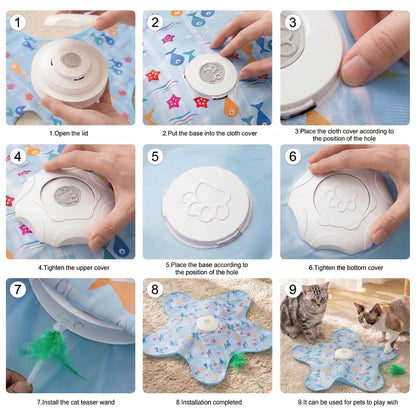 Interactive Automatic Cat Toy with Moving Feather – Rechargeable Hide and Seek Game for Indoor Entertainment for All Breeds