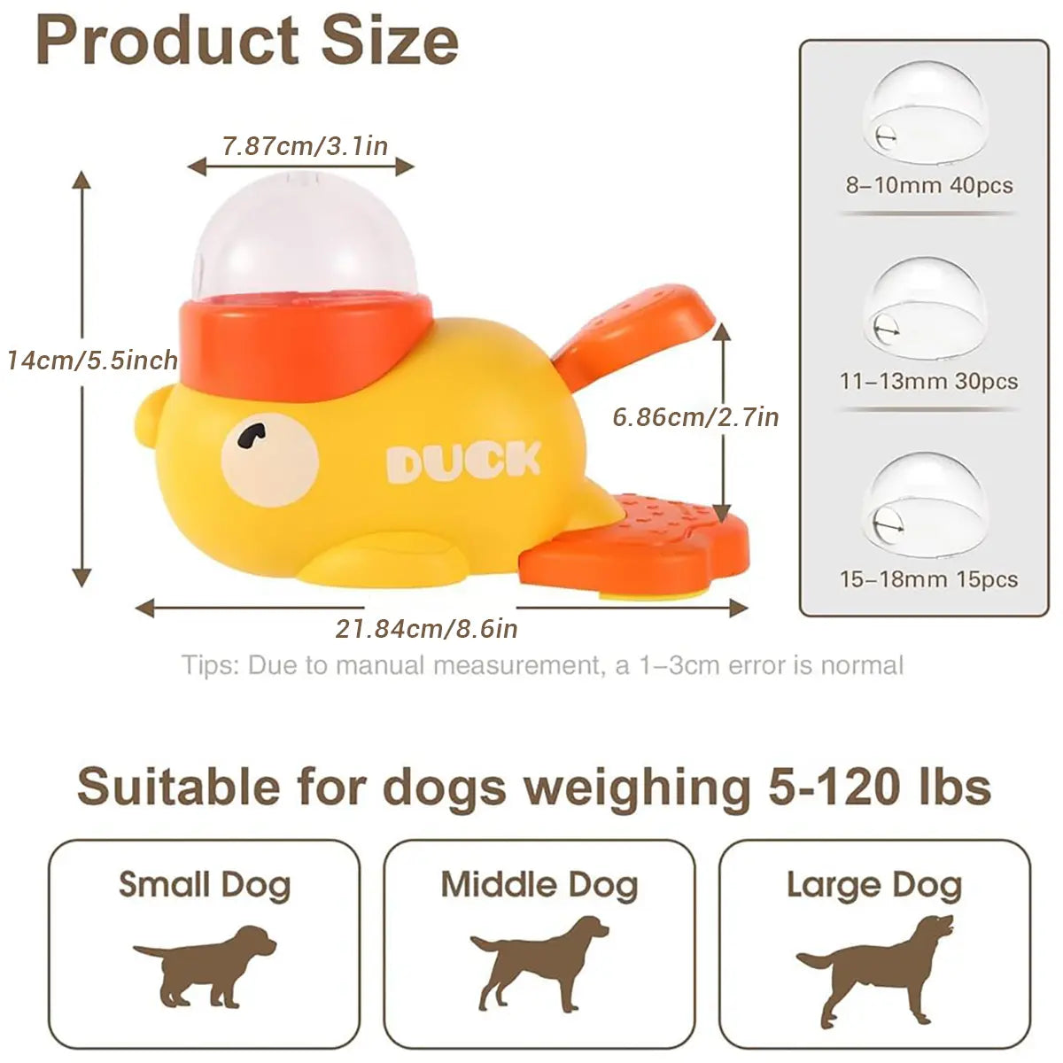 Interactive Duck-Shaped Dog Puzzle Treat Dispenser - Food-Grade PP, Adjustable Size for Healthy Eating and Cognitive Stimulation, Suitable for All Breeds